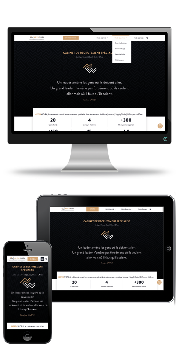 Présentation des différentes adaptations responsive du site internet de NeithWork